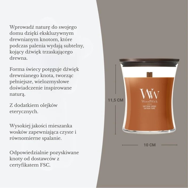 WoodWick Saffron Smoke svece, vidēja