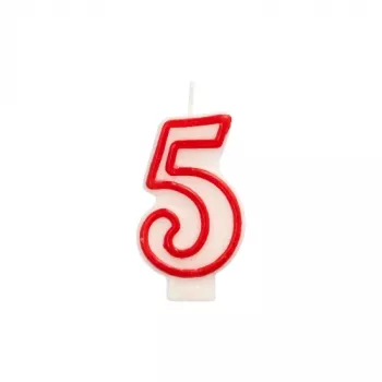 Papstar cipara svece „5“, 7,3 cm, balta/sarkana