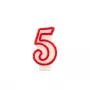 Papstar cipara svece „5“, 7,3 cm, balta/sarkana