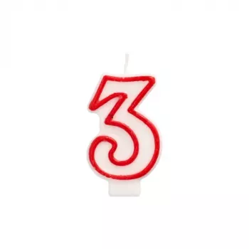 Papstar cipara svece „3“, 7,3 cm, balta/sarkana