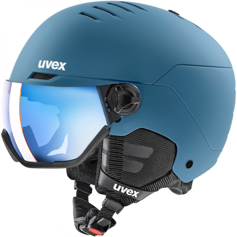 UVEX Wanted Visor slēpošanas ķivere, akmens krāsas/zila, 58-61
