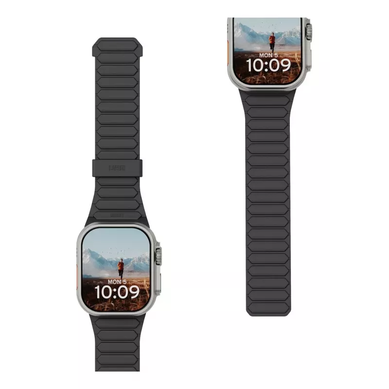 Urban Armor Gear UAG Pathfinder - silikona abpusēji magnētiskā siksniņa Apple Watch 4.–6. sērijai un SE 1.–3., 44mm / 7.–9. sērijai, 45mm / 10.–11. sērijai, 46mm / Ultra 1.–3., 49mm (pelni/lava)