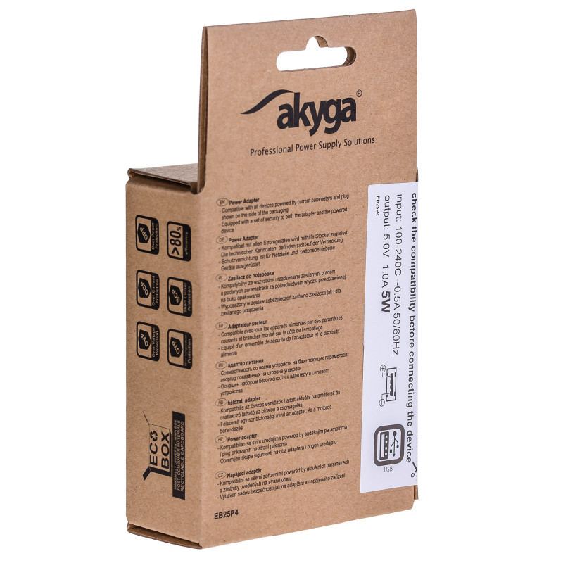 Sienas lādētājs Akyga AK-CH-03BK 5W USB-A 5V / 1A melns