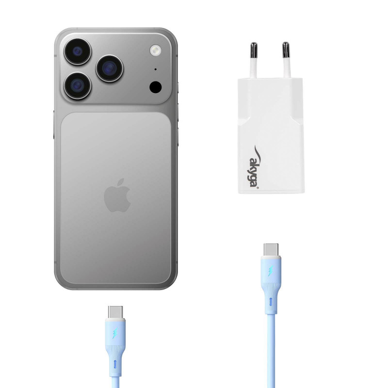 Sienas lādētājs Akyga AK-CH-27 30W USB-C USB-A PD GaN 5-20V / 1.5-3A balts
