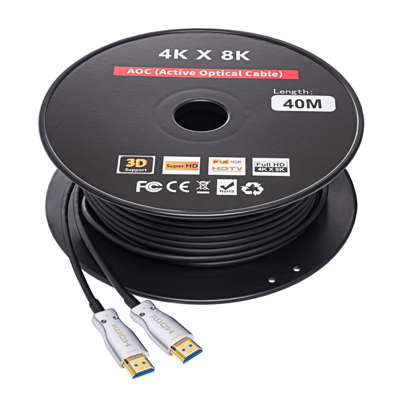 Akyga AK-HD-400L HDMI 2.1 aktīvais optiskais kabelis (AOC), 48 Gbps, 8K@60Hz, 4K@120Hz, 40 m, melns