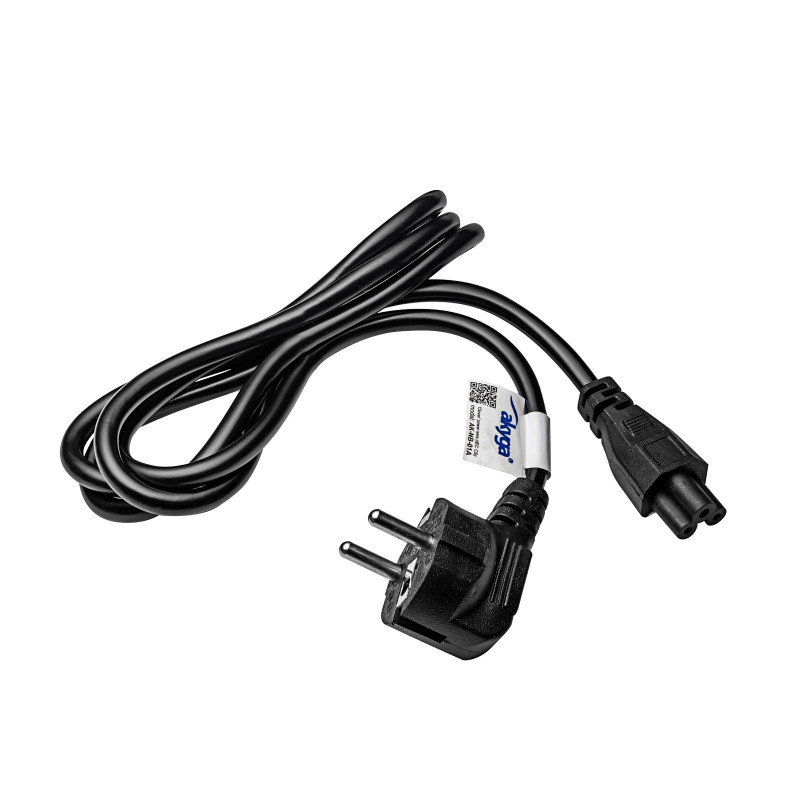 Akyga AK-NB-01A klēpjdatora strāvas kabelis CEE 7/7 uz IEC C5 (āboliņa tipa), 3x 0,5 mm², 1,5 m, melns