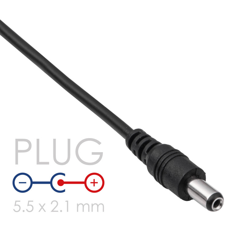 Akyga AK-DC-01 barošanas kabelis USB-A spraudnis – DC 5,5 x 2,1 mm spraudnis, 0,8 m, melns