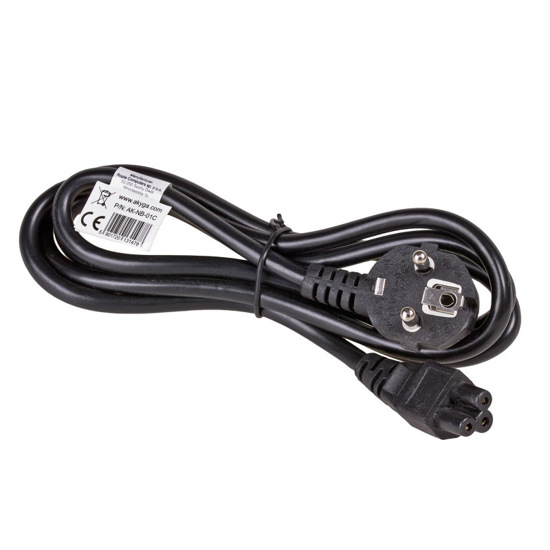 Akyga AK-NB-01C portatīvā datora strāvas kabelis CEE 7/7 – IEC C5, varš 3x0,75 mm², 1,5 m, melns