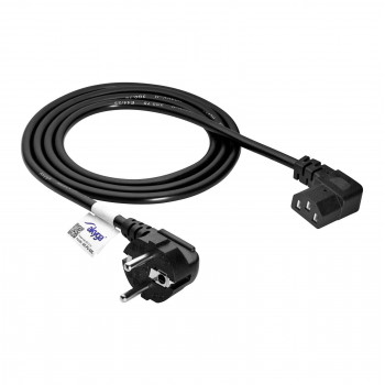 Akyga AK-PC-02C strāvas kabelis CEE 7/7 – IEC C13 90° leņķī, varš 3x0,75 mm², 1,5 m, melns