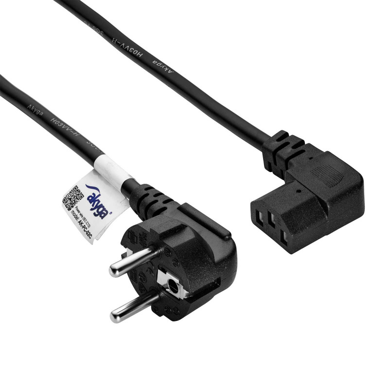 Akyga AK-PC-02C strāvas kabelis CEE 7/7 – IEC C13 90° leņķī, varš 3x0,75 mm², 1,5 m, melns