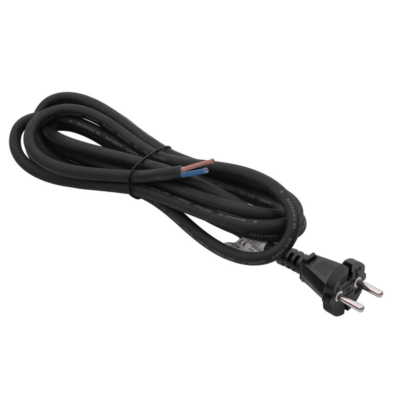 Akyga AK-OT-05S CEE 7/17 gumijas barošanas kabelis ar atvērtu galu, H05RR-F 2x 1,5 mm², 3 m, melns