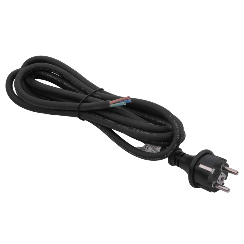 Akyga AK-OT-03S CEE 7/7 gumijas barošanas kabelis ar atvērtu galu, H05RR-F 3x 1,5 mm², 3 m, melns