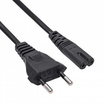 Akyga AK-RD-04A barošanas kabelis CEE 7/16 (Europlug) – IEC C7 (astotnieks), CCA 2 x 0,5 mm², 0,5 m, melns