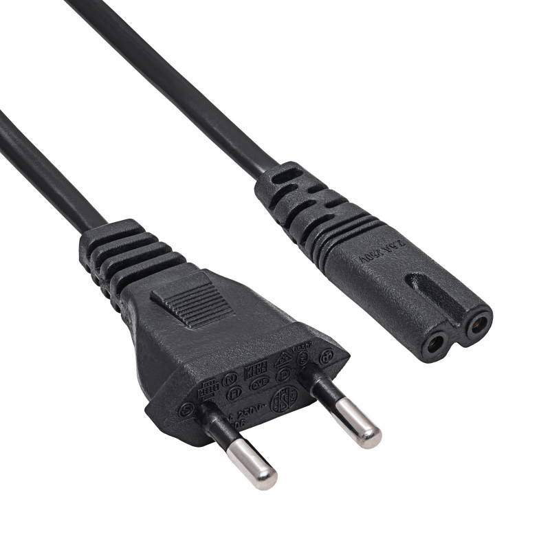Akyga AK-RD-04A barošanas kabelis CEE 7/16 (Europlug) – IEC C7 (astotnieks), CCA 2 x 0,5 mm², 0,5 m, melns