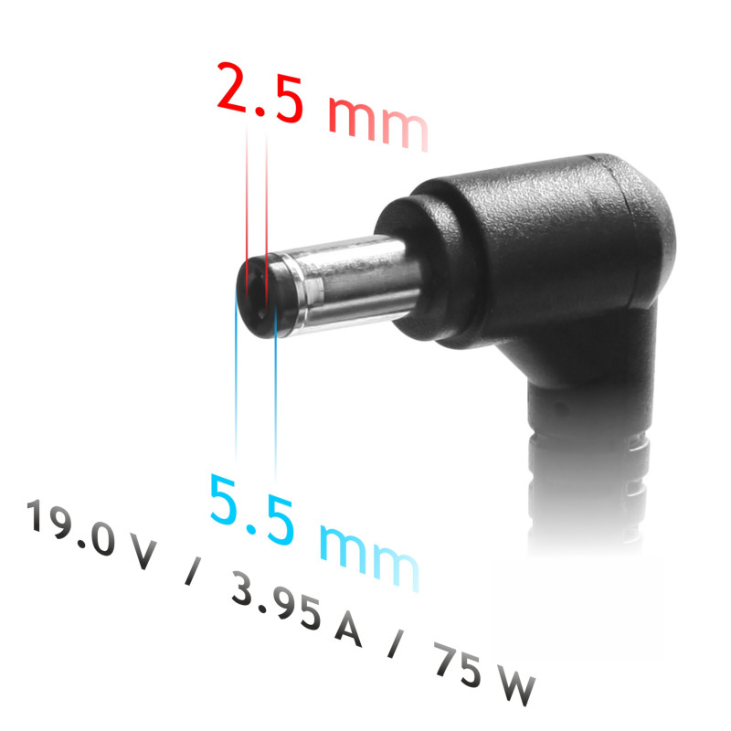 Akyga AK-ND-02 klēpjdatora lādētājs 19 V / 3,95 A, 75 W, 5,5 x 2,5 mm, 1,2 m, saderīgs ar ASUS / Toshiba / Lenovo
