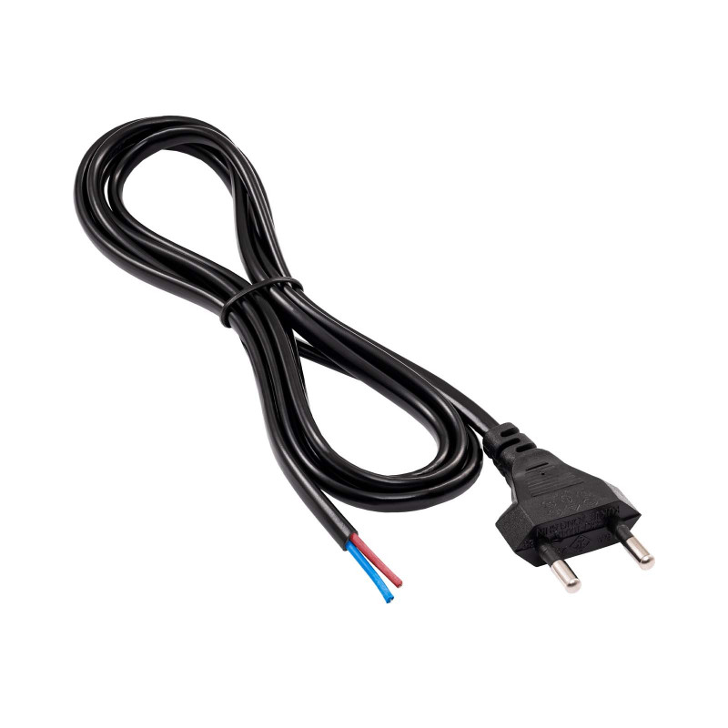 Akyga AK-OT-04A barošanas kabelis ar brīvu galu CEE 7/16 (Europlug), varš 2 x 0,5 mm², 1,5 m, melns