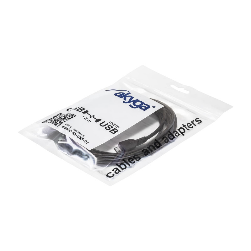 Akyga AK-USB-01 USB 2.0 kabelis USB-A (M) uz Micro USB-B (M), 1,8 m, melns