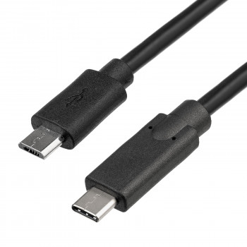 Akyga AK-USB-16 USB 2.0 kabelis Micro USB-B (M) uz USB-C (M), 1 m, melns