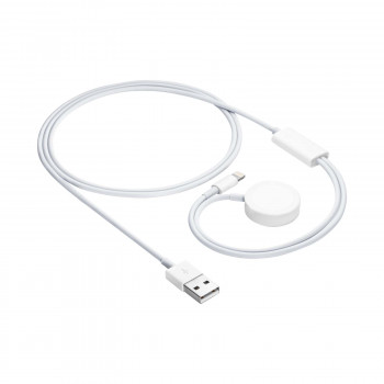 Akyga AK-SW-43 uzlādes kabelis, paredzēts Apple Watch Ultra 2 / Series 9/8/7/6/5/4/3/2/1, ar Lightning savienotāju, USB, 1 m, balts