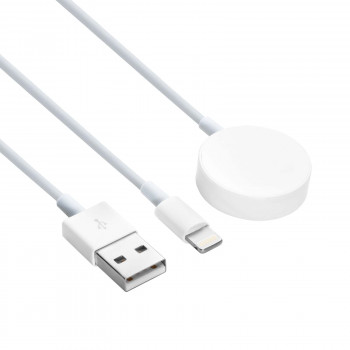 Akyga AK-SW-43 uzlādes kabelis, paredzēts Apple Watch Ultra 2 / Series 9/8/7/6/5/4/3/2/1, ar Lightning savienotāju, USB, 1 m, balts