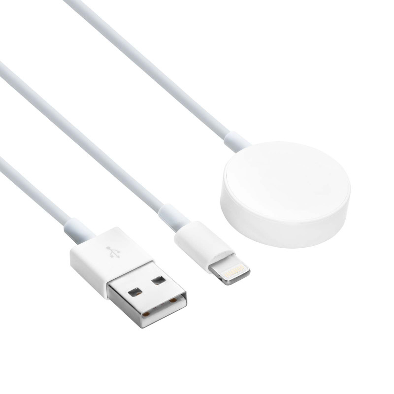 Akyga AK-SW-43 uzlādes kabelis, paredzēts Apple Watch Ultra 2 / Series 9/8/7/6/5/4/3/2/1, ar Lightning savienotāju, USB, 1 m, balts