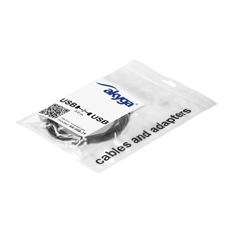 Akyga AK-USB-19 USB 2.0 pagarinājuma kabelis USB-A (M) uz USB-A (F), 3 m, melns