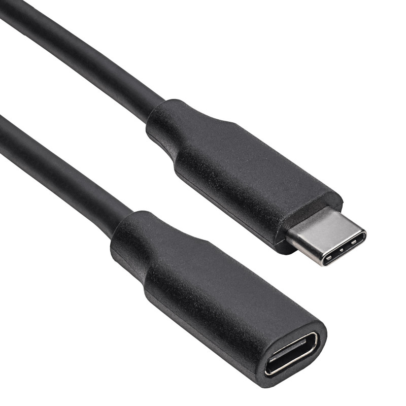 Akyga AK-USB-32 USB-C (M) uz USB-C (F) pagarinājuma kabelis, USB 3.2 Gen 2, 10 Gbps, 100 W, 0,3 m, melns