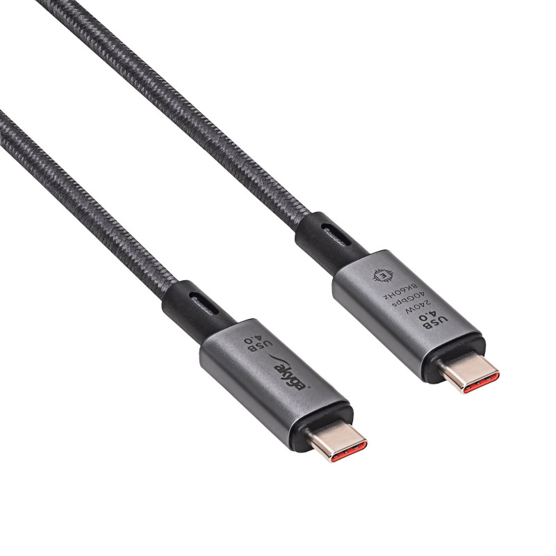 Akyga AK-USB-45 USB-C – USB-C pīts kabelis, USB4, 40 Gbps, 240 W, 1 m, pelēks