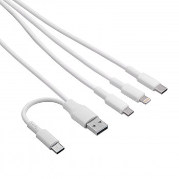Akyga AK-USB-52 uzlādes kabelis USB-A + USB-C – USB-C + Lightning + micro USB, 10 W, 1,2 m, balts