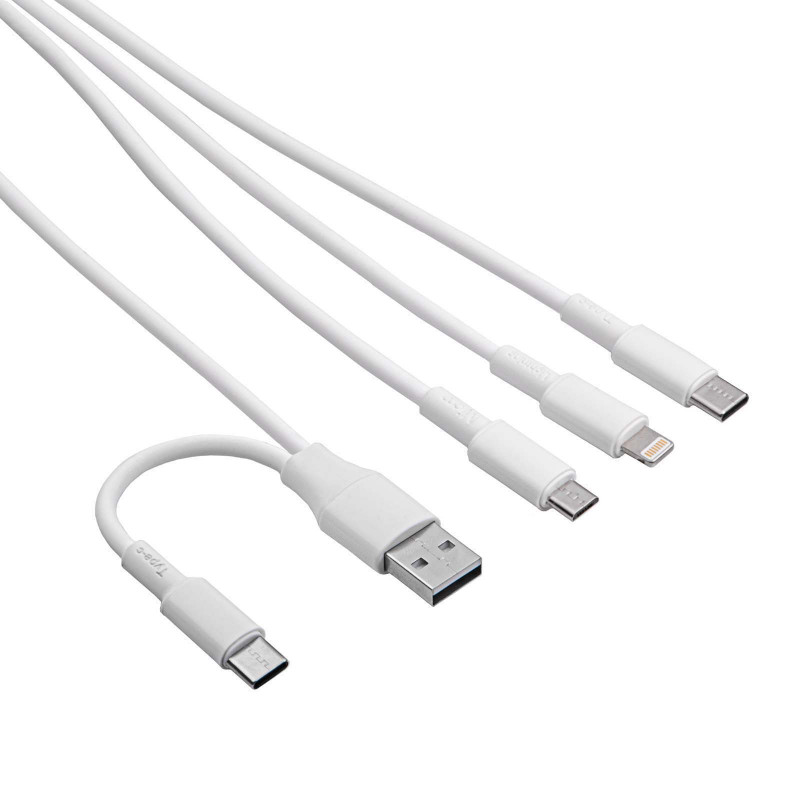 Akyga AK-USB-52 uzlādes kabelis USB-A + USB-C – USB-C + Lightning + micro USB, 10 W, 1,2 m, balts