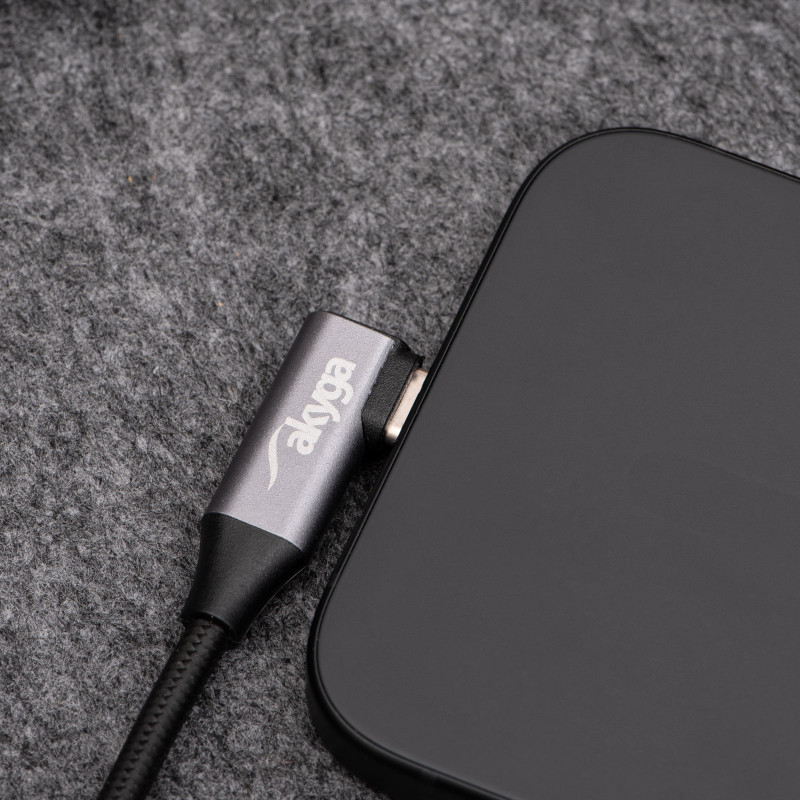 Akyga AK-USB-53 USB-C – USB-C pīts kabelis ar leņķa spraudni, USB 2.0, 60 W, 0,3 m, melns