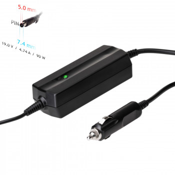 Akyga AK-ND-32 auto klēpjdatora lādētājs 19 V / 4,74 A, 90 W, 7,4 x 5,0 mm + tapa, saderīgs ar HP