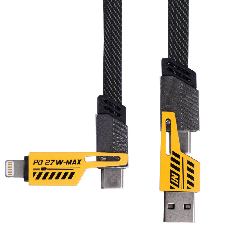 Akyga AK-USB-57 4-in-1 pīts kabelis USB-A/USB-C – USB-C/Lightning, USB 2.0, 65 W, 1 m, pelēks