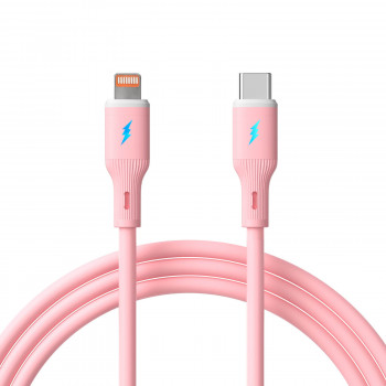 Akyga AK-USB-71 USB-C uz Lightning silikona kabelis, USB 2.0, 30 W, 1 m, rozā