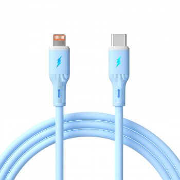 Akyga AK-USB-72 USB-C uz Lightning silikona kabelis, USB 2.0, 30 W, 1 m, zils