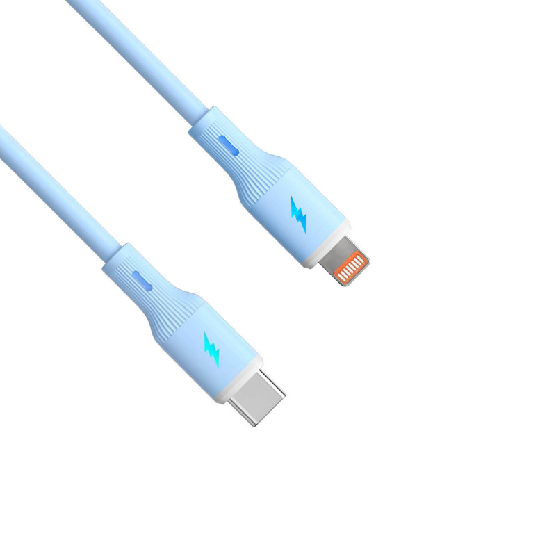 Akyga AK-USB-72 USB-C uz Lightning silikona kabelis, USB 2.0, 30 W, 1 m, zils