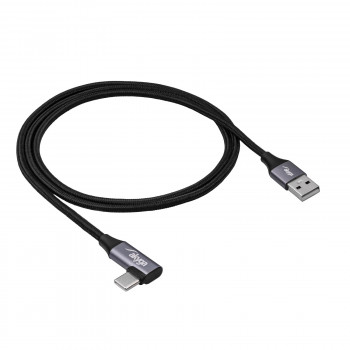 Akyga AK-USB-74 USB-A uz leņķveida USB-C pīts kabelis, USB 2.0, 60 W, 1 m, melns