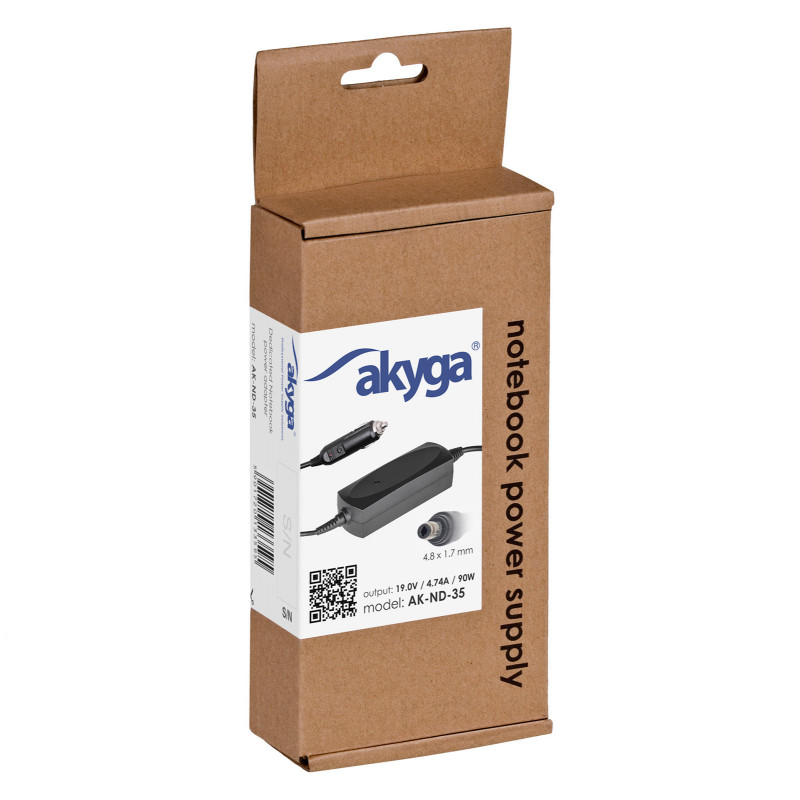 Akyga AK-ND-35 auto klēpjdatora lādētājs 19 V / 4,74 A, 90 W, 4,8 x 1,7 mm, saderīgs ar HP