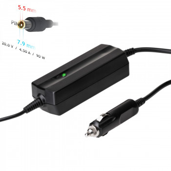 Akyga AK-ND-39 auto klēpjdatora lādētājs 20 V / 4,5 A, 90 W, 7,9 x 5,5 mm + tapa, saderīgs ar Lenovo