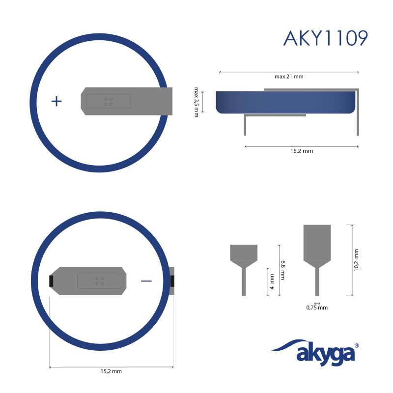 Akyga AKY1109 CR2032 HP2B litija baterija 3 V 210 mAh ar 2 kontaktiem, 15,2 mm solis (THT)