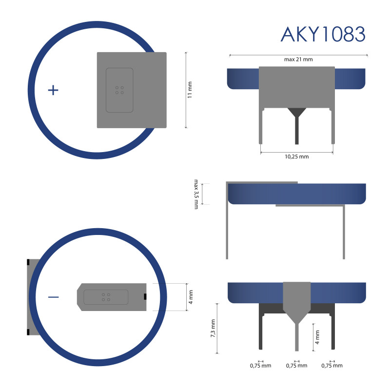 Akyga AKY1083 CR2032 HP3CL litija baterija 3 V 210 mAh ar 3 kontaktiem, 17,8 mm solis (THT)