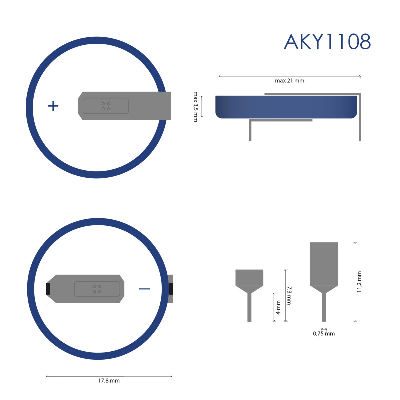 Akyga AKY1108 CR2032 HP2C litija baterija 3 V 210 mAh ar 2 kontaktiem, 17,8 mm solis (THT)