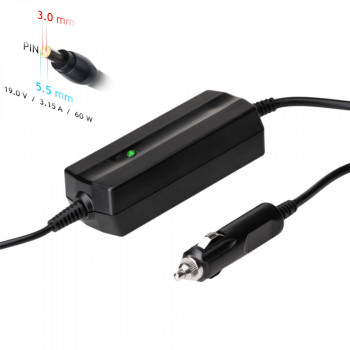 Akyga AK-ND-38 auto klēpjdatora lādētājs 19 V / 3,16 A, 60 W, 5,5 x 3,0 mm + tapa, saderīgs ar Samsung