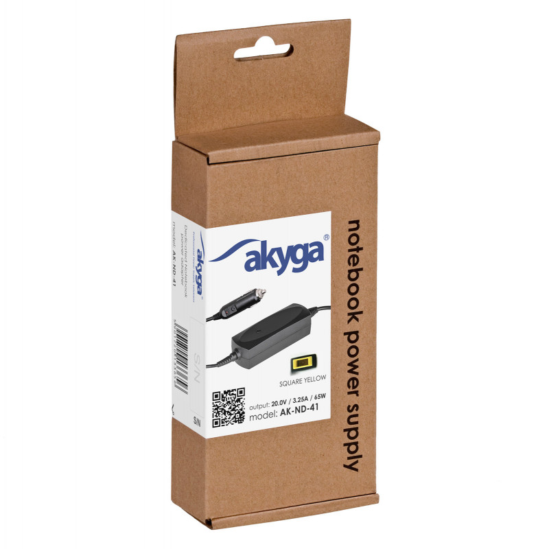 Akyga AK-ND-41 auto klēpjdatora lādētājs 20 V / 3,25 A, 65 W, Slim Tip, saderīgs ar Lenovo