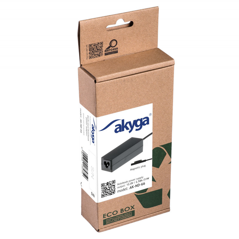Akyga AK-ND-66 klēpjdatora lādētājs 12 V / 2,58 A, 31 W, Surface Connect, 1,2 m, saderīgs ar Microsoft Surface Pro 3 / Pro 4