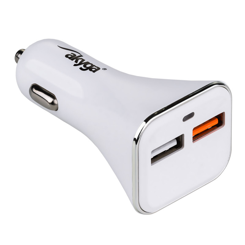 Automašīnas lādētājs 12/24V Akyga AK-CH-08 18W 2x USB-A Quick Charge 3.0 5-12V / 1.5-3A balts