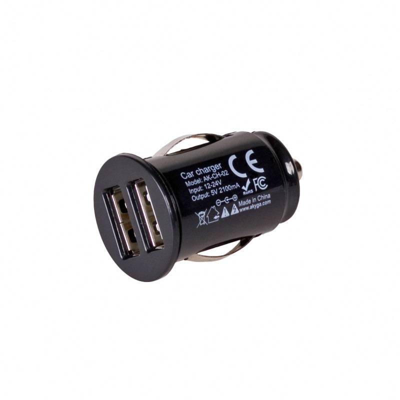 Automašīnas lādētājs 12/24V Akyga AK-CH-02 10.5W 2x USB-A 5V / 2.1A melns