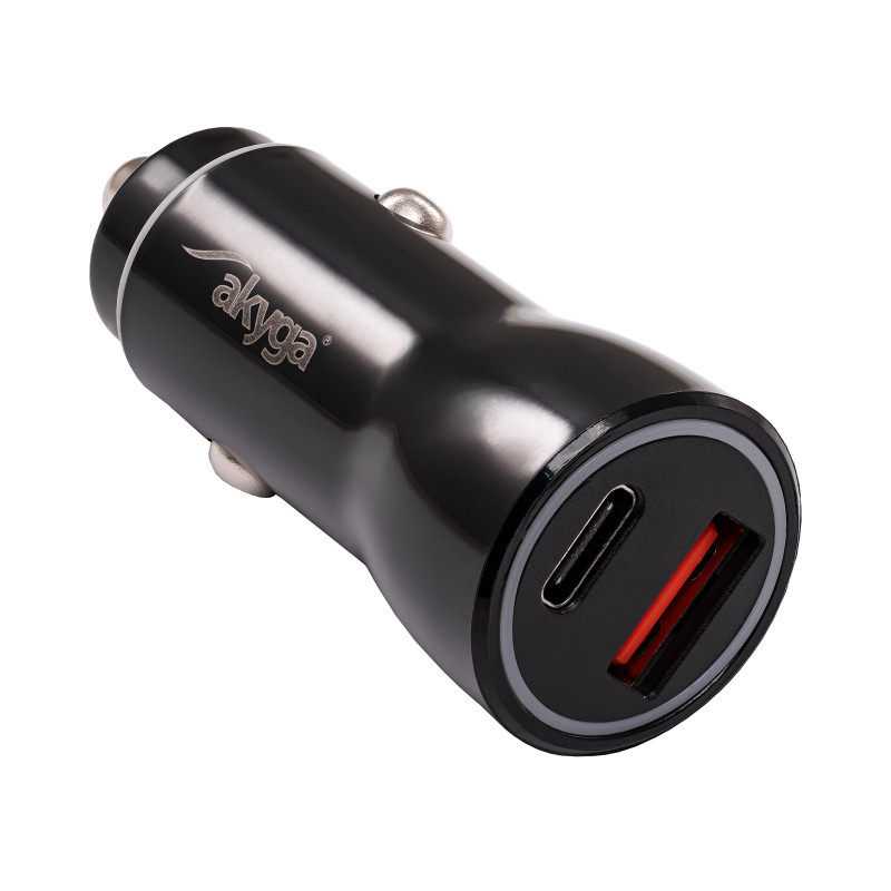 Automašīnas lādētājs 12/24V Akyga AK-CH-16 36W USB-A + USB-C PD Quick Charge 3.0 5-12V / 1.5-3A melns