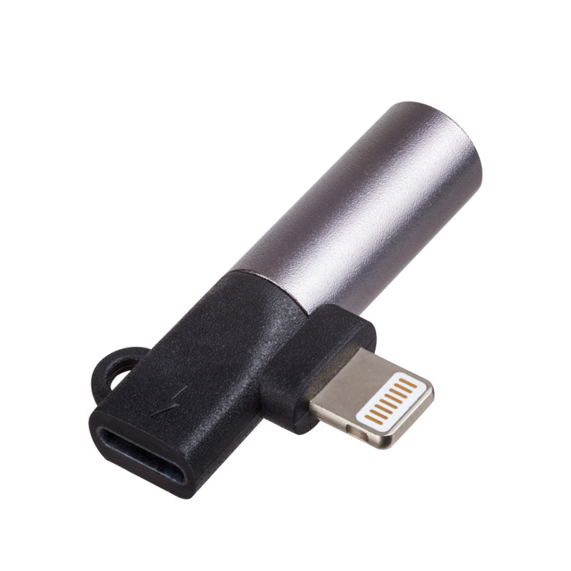 Akyga AK-AD-63 adapteris Lightning (m) uz Lightning (f) + 3,5 mm ligzda (f), melns