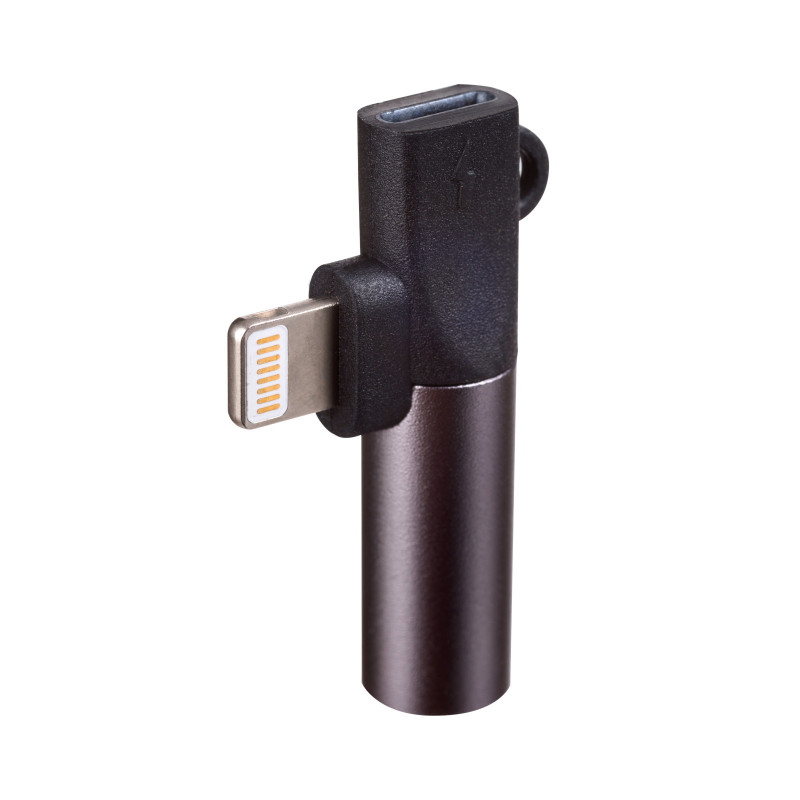 Akyga AK-AD-63 adapteris Lightning (m) uz Lightning (f) + 3,5 mm ligzda (f), melns